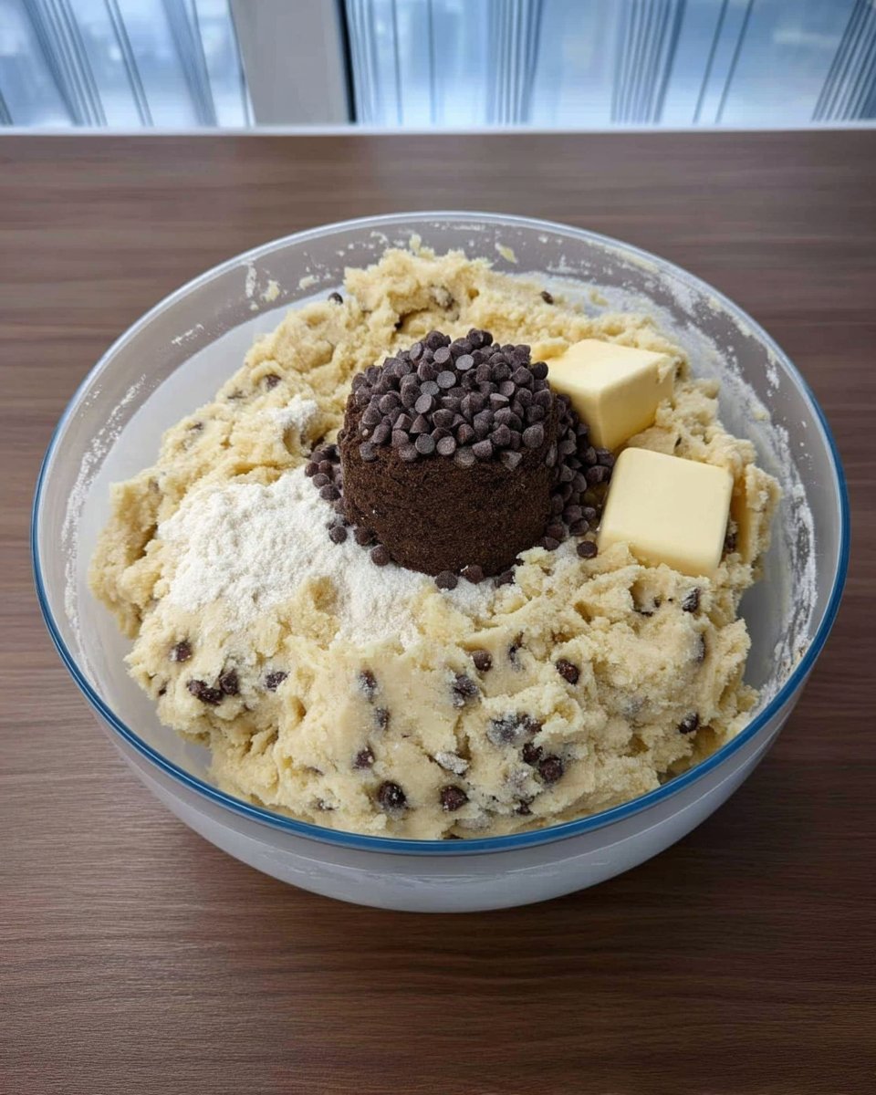 Wooden bowl with almond flour and cubes of cold butter