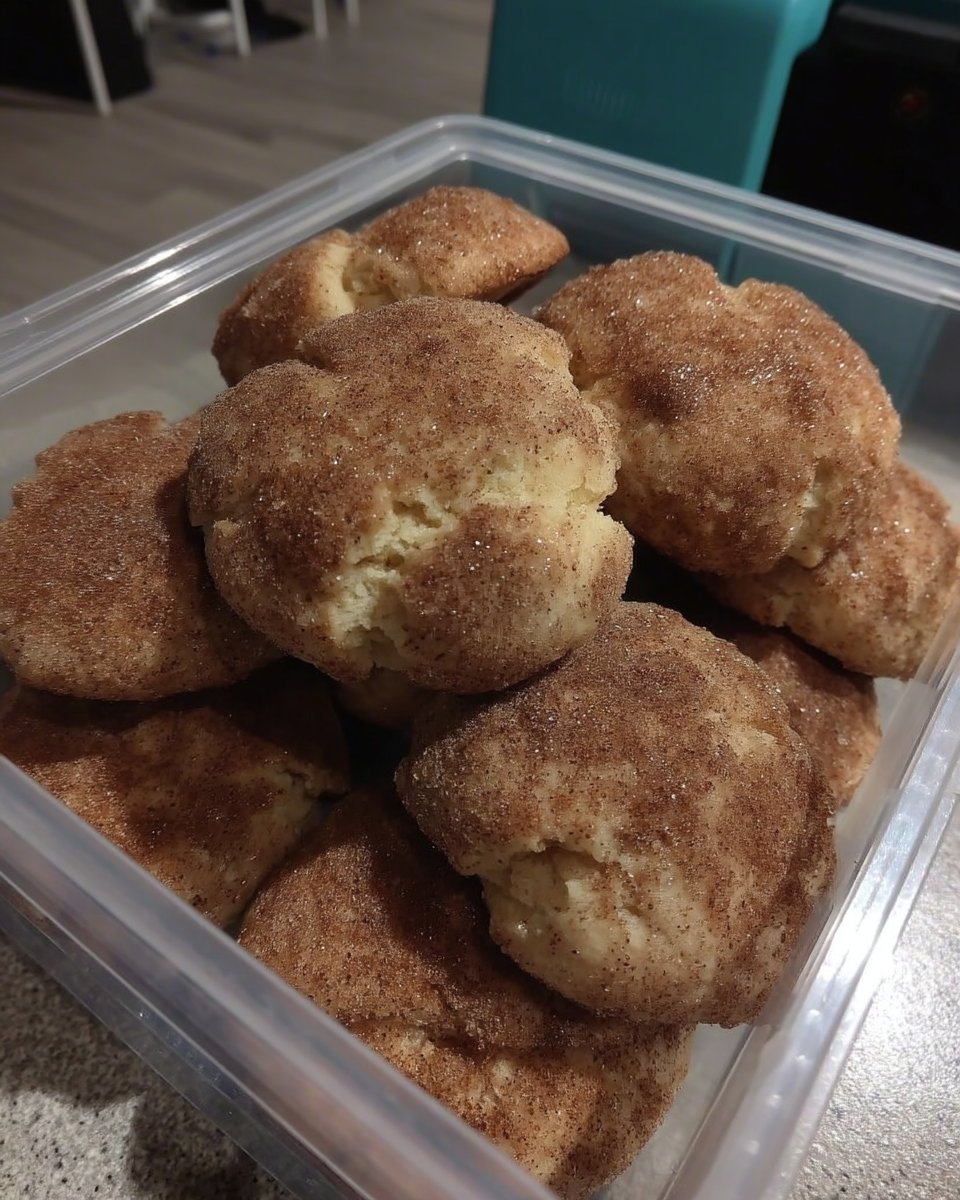 Stack of baked orange snickerdoodles with crackled tops