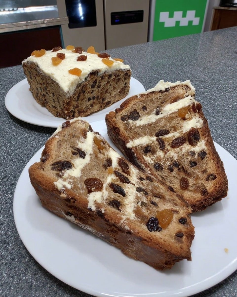 Slices of bara brith bites served with a pat of butter and a cup of hot tea