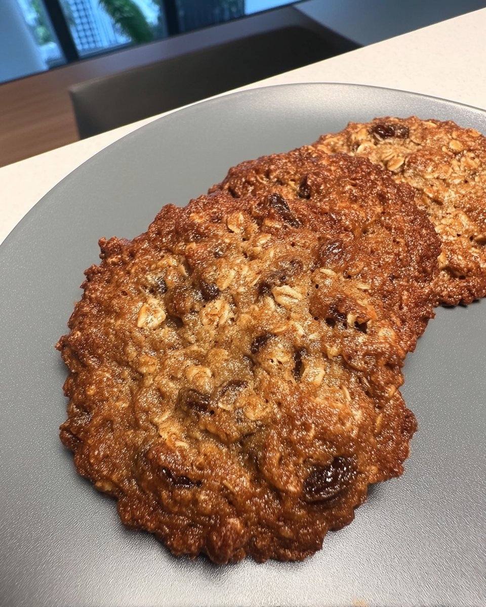 Freshly baked oatmeal cookies piled inside a ceramic vintage cookie jar