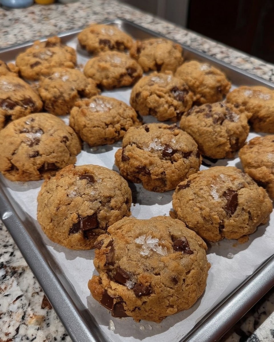 A vintage glass cookie jar filled with brown butter toffee cookies next to a glass of milk.