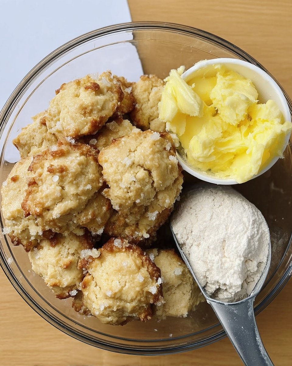 Ingredients for lemon cookies including fresh lemons, butter, sugar, and flour