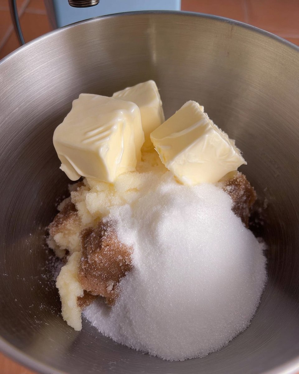 Bowls of flour sugar butter and eggs on a wooden table