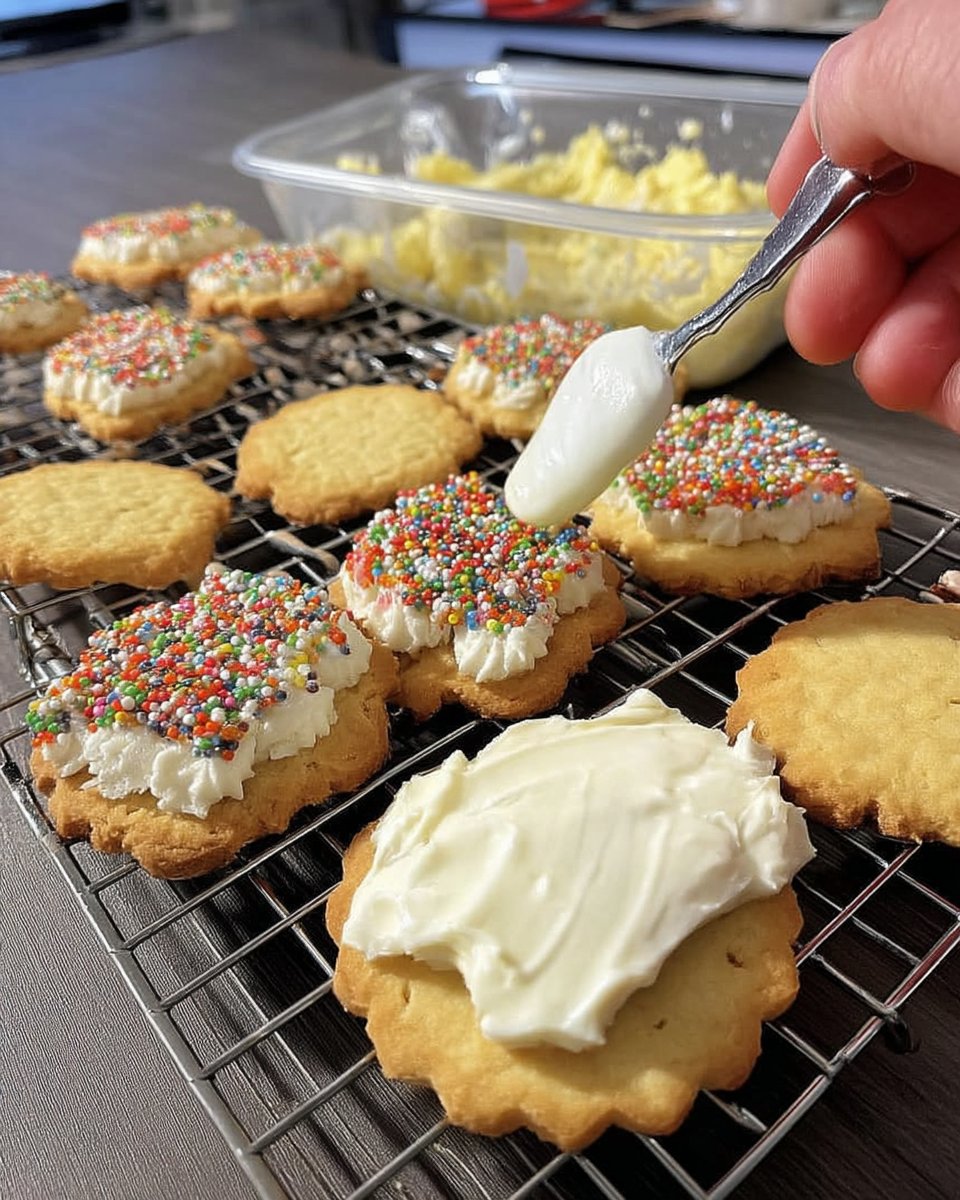 A tray of frosted fairy cookies cut into triangles with sprinkles