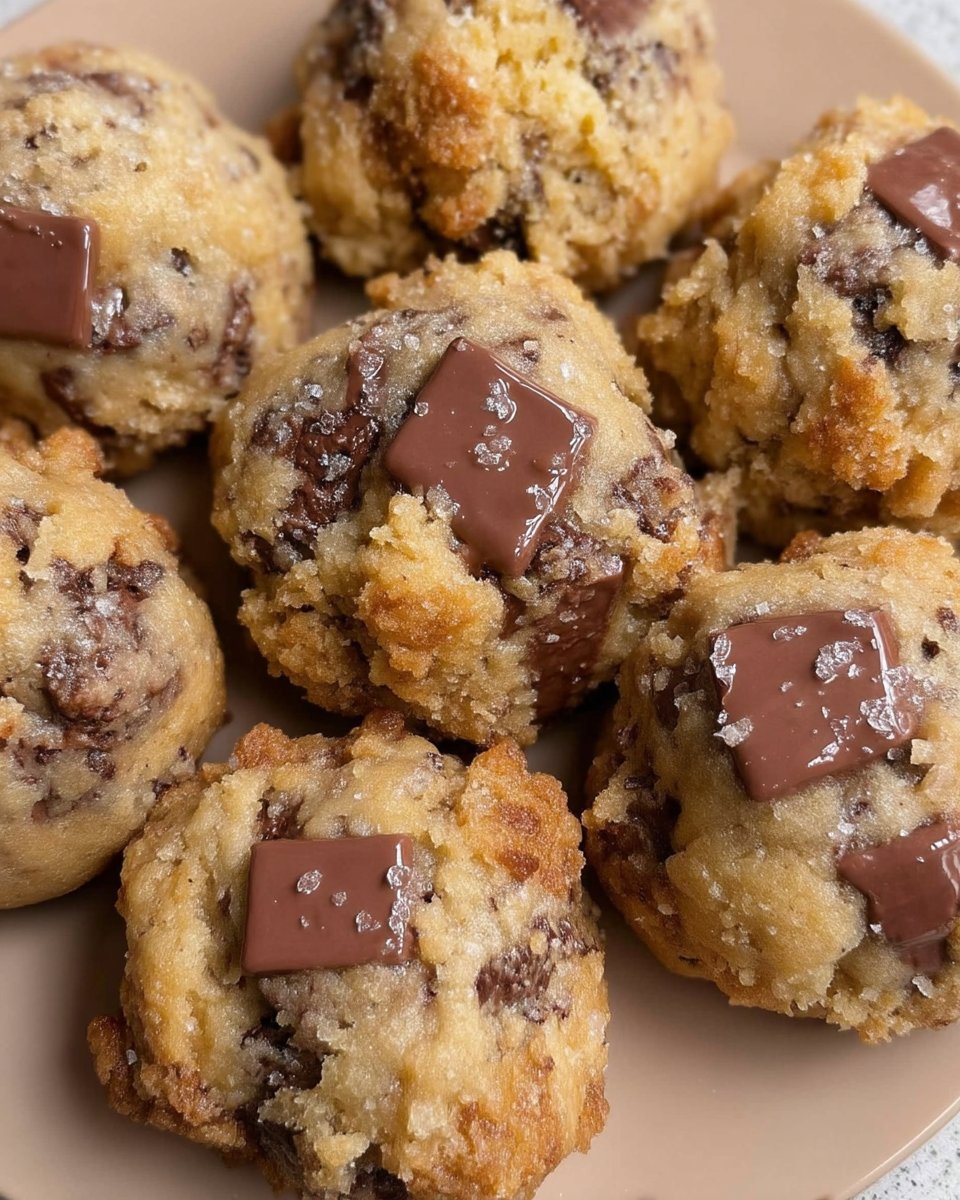 Balls of cookie dough on a tray before freezing