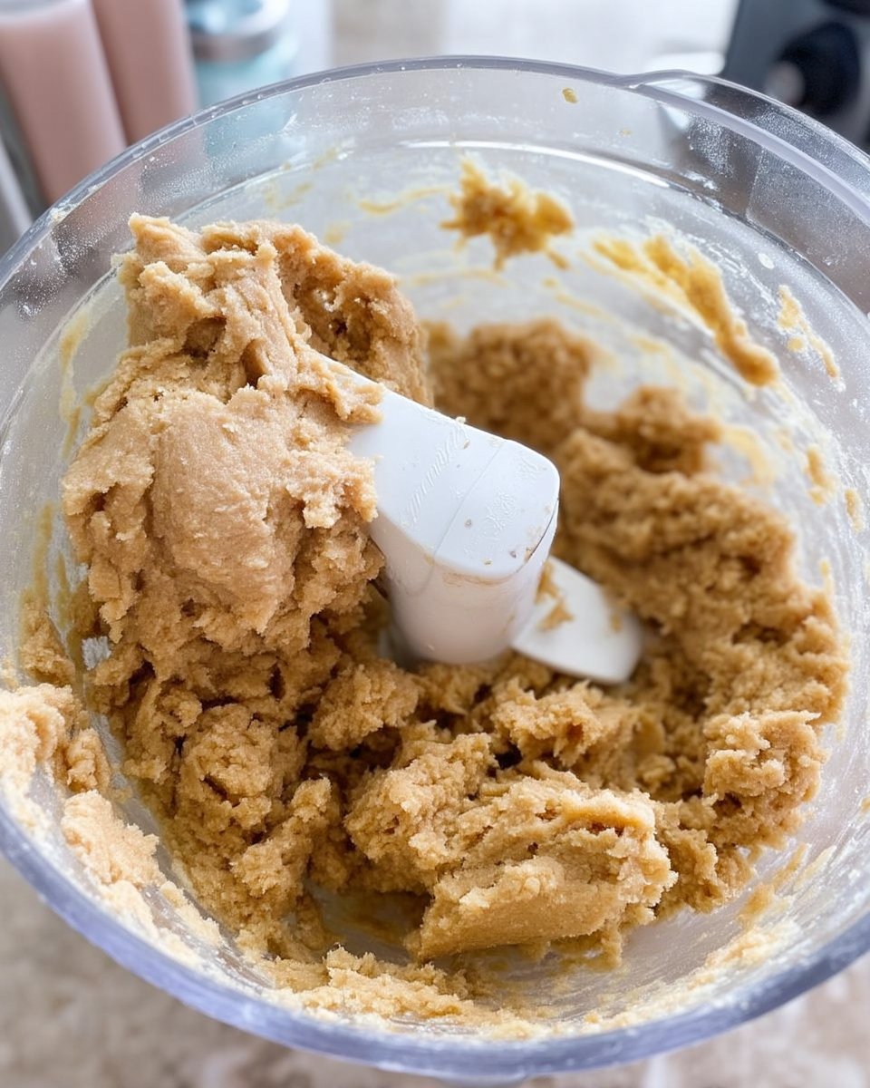 A hand using a traditional metal cookie scoop to portion out snickerdoodle dough.