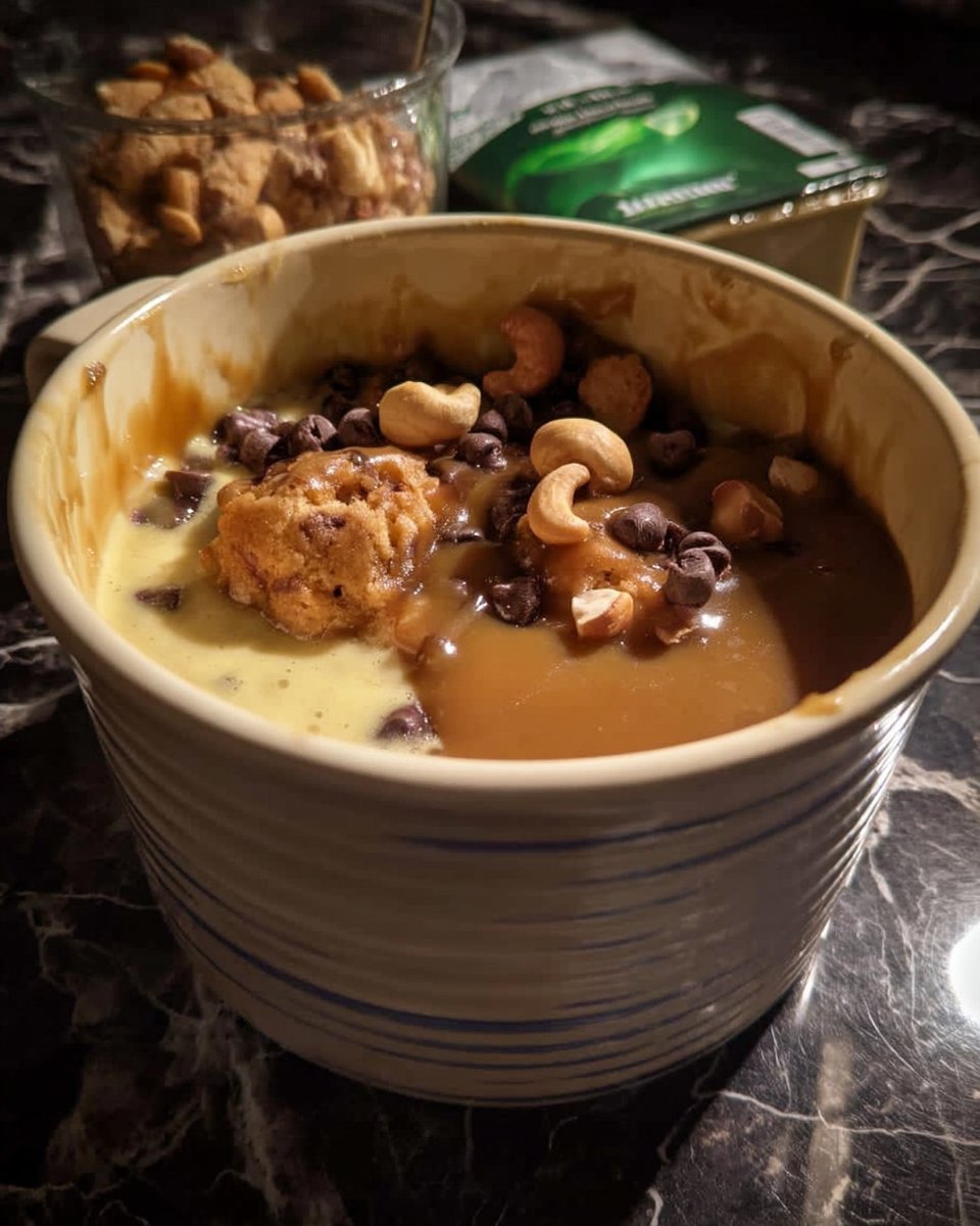 A bowl of oats, coconut, chocolate chips, and cashews next to a can of condensed milk