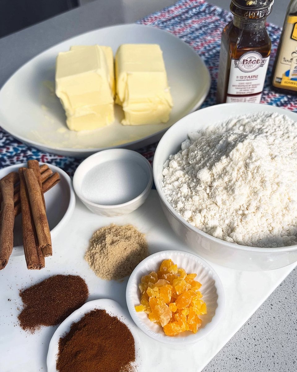 Ingredients for orange snickerdoodles including butter sugar and oranges