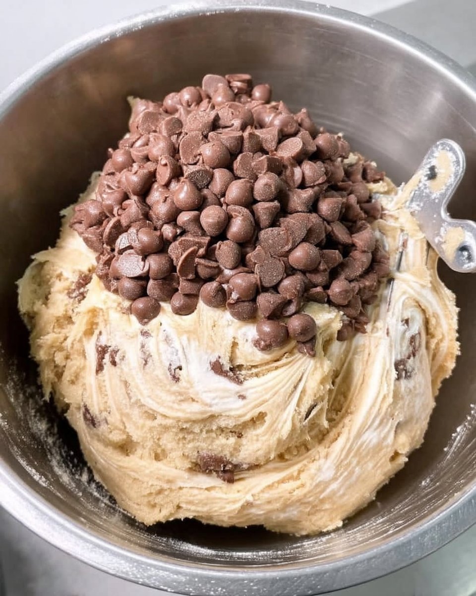 Freshly baked tahini chocolate chip cookies on a baking sheet