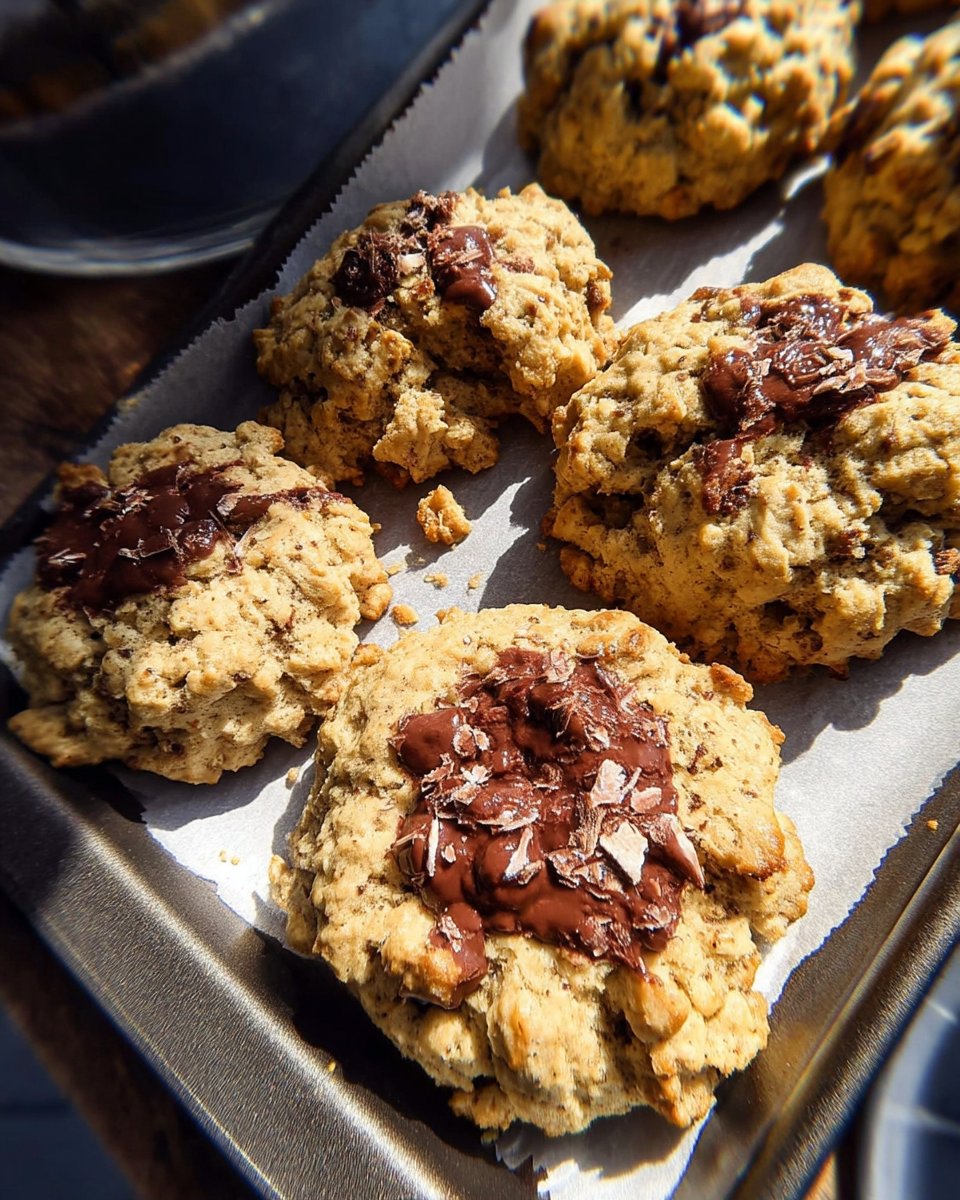 A pile of 5 ingredient cookies with coconut and chocolate chips on a vintage plate