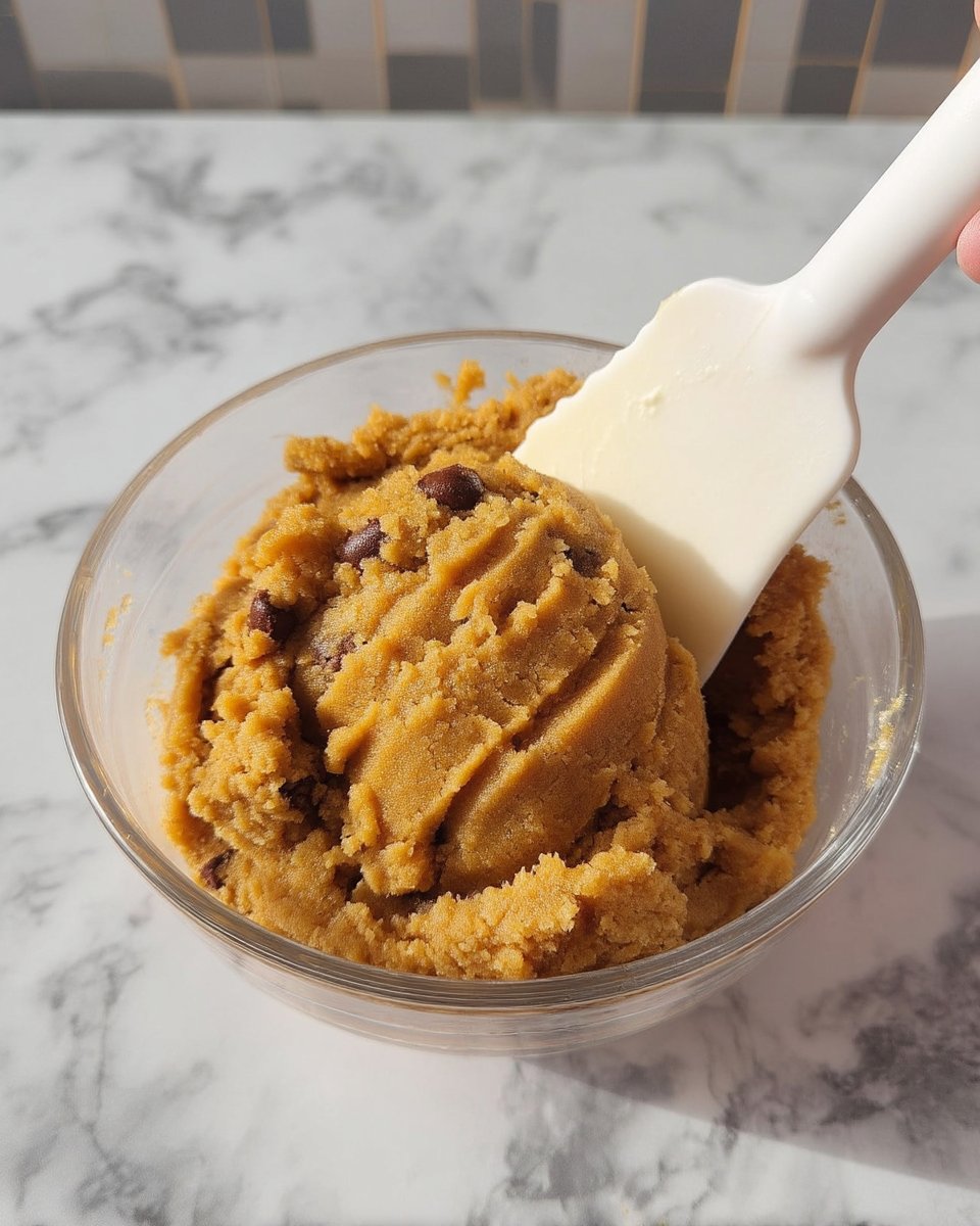Ingredients for thick chocolate chip cookies including brown sugar and chocolate chips