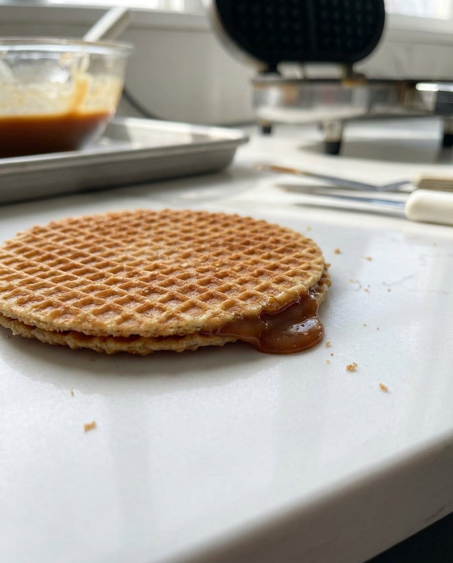 A close up of a dough ball being pressed in a round waffle iron.