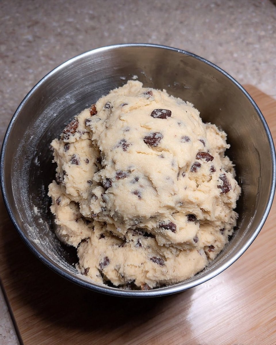 Scooping cookie dough mounds with a large metal scoop