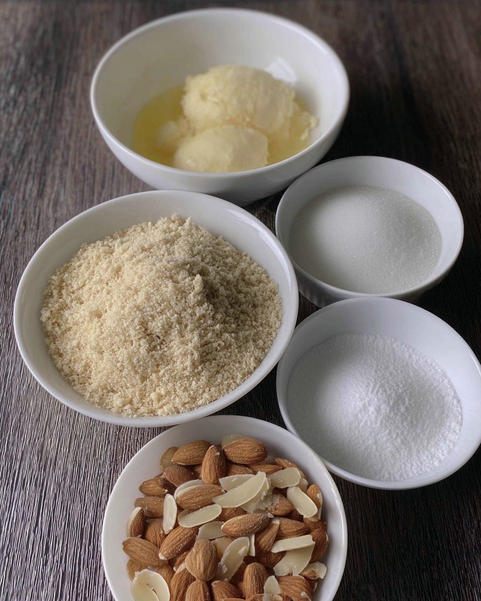 Simple pantry ingredients including almond flour, sugar, and eggs for Greek cookies