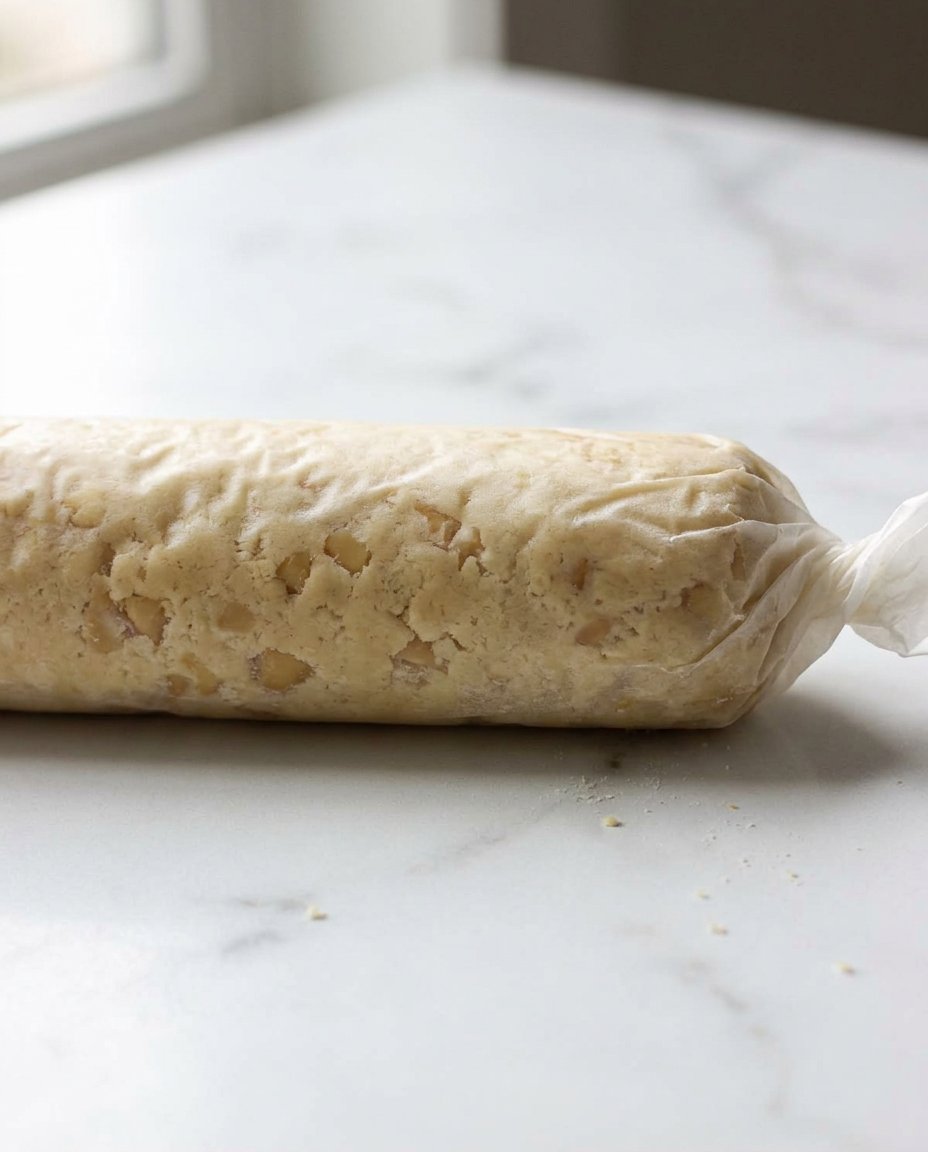 Chilled shortbread dough ready to be cut
