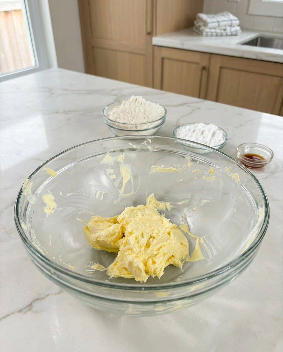 Flattening sandkuchen cookie dough with a fork