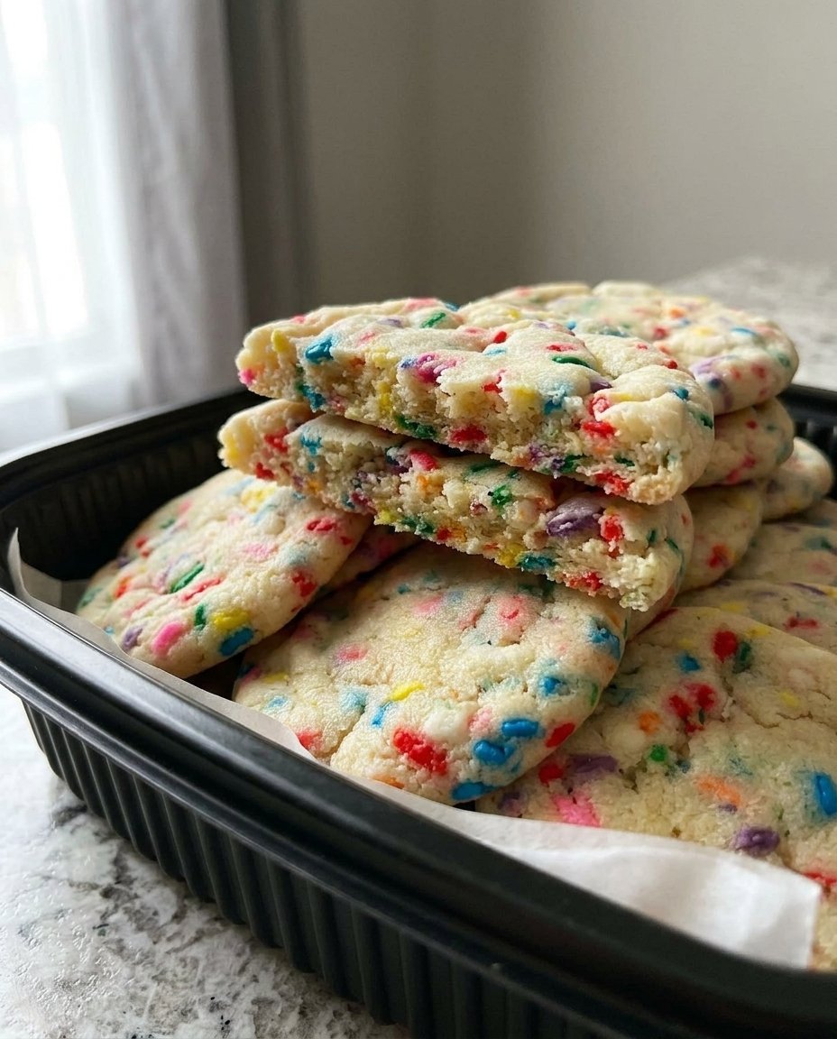 Two soft sugar cookies leaning against a glass of cold milk.