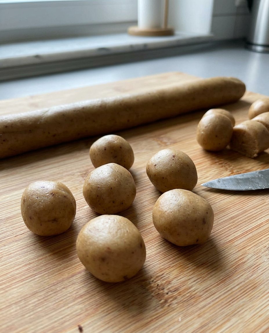 A hand brushing white sugar glaze onto hot pfeffernusse cookies on a baking sheet.