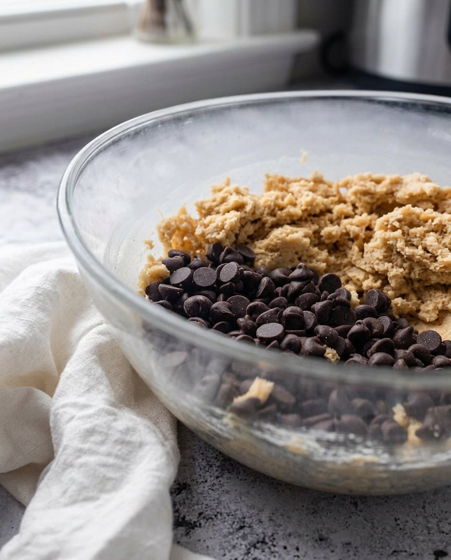 A tray of freshly baked gluten free chocolate chip cookies cooling on a wire rack.