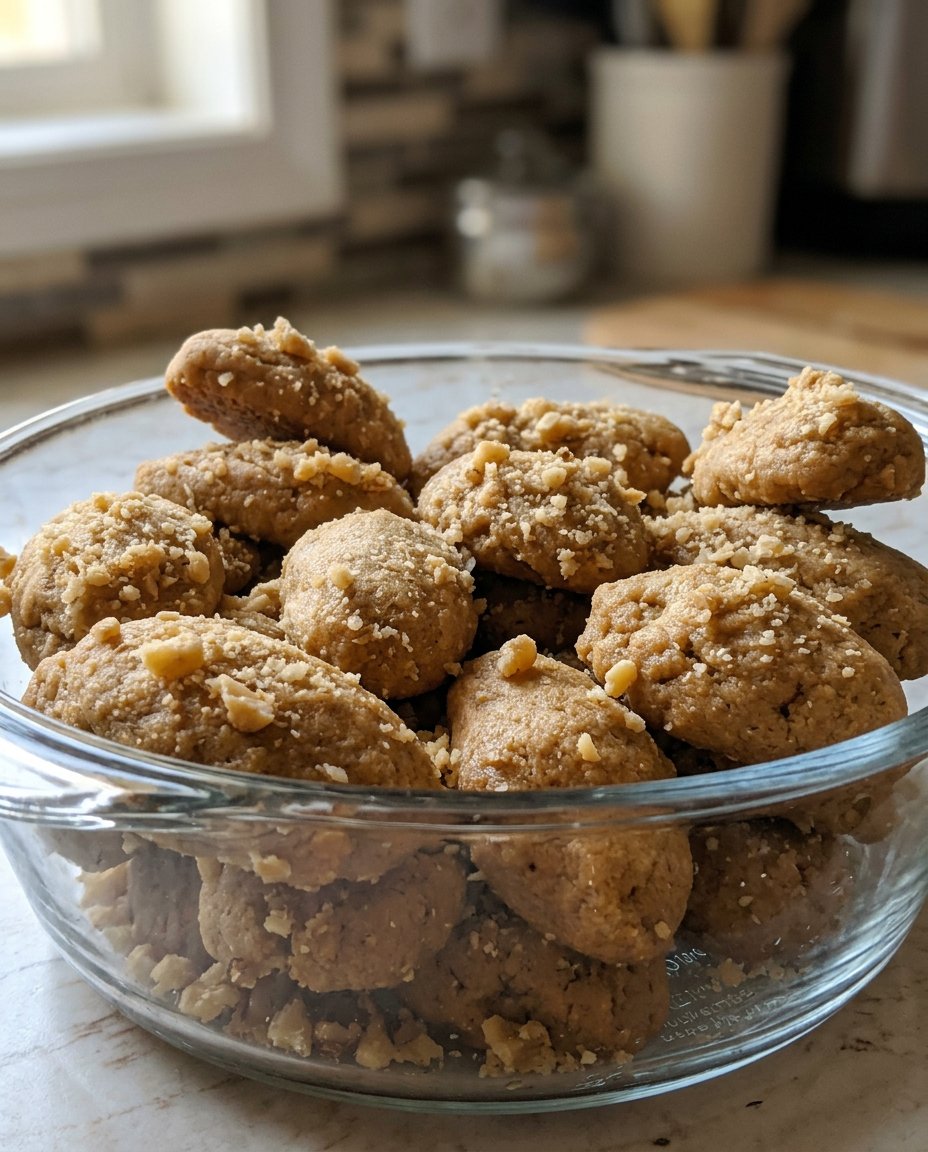 Honey cookies stored in a large glass jar with a ribbon