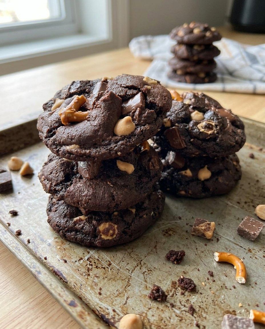 A clear glass cookie jar filled with soft milk chocolate chip cookies next to a glass of milk