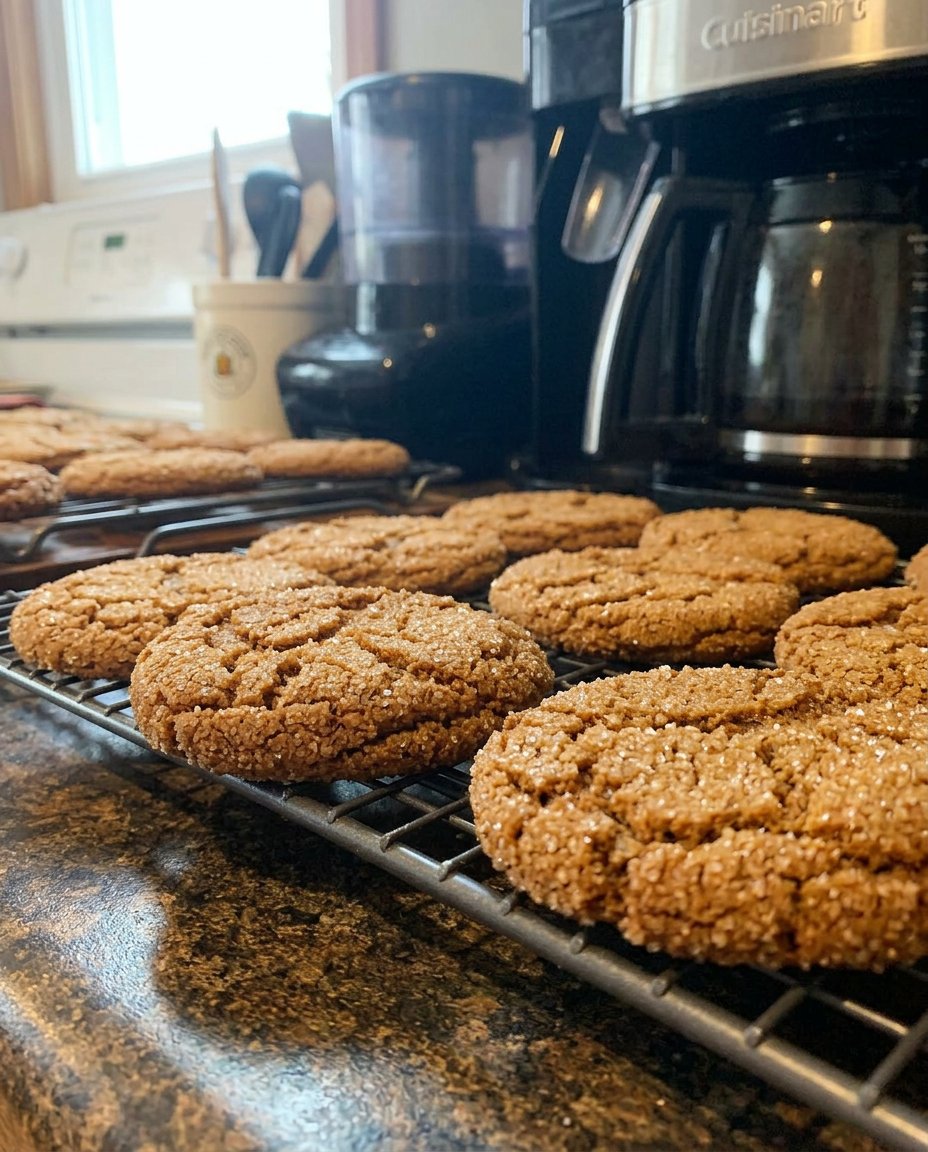 Ingredients for ginger cookies including molasses dark brown sugar and warming spices
