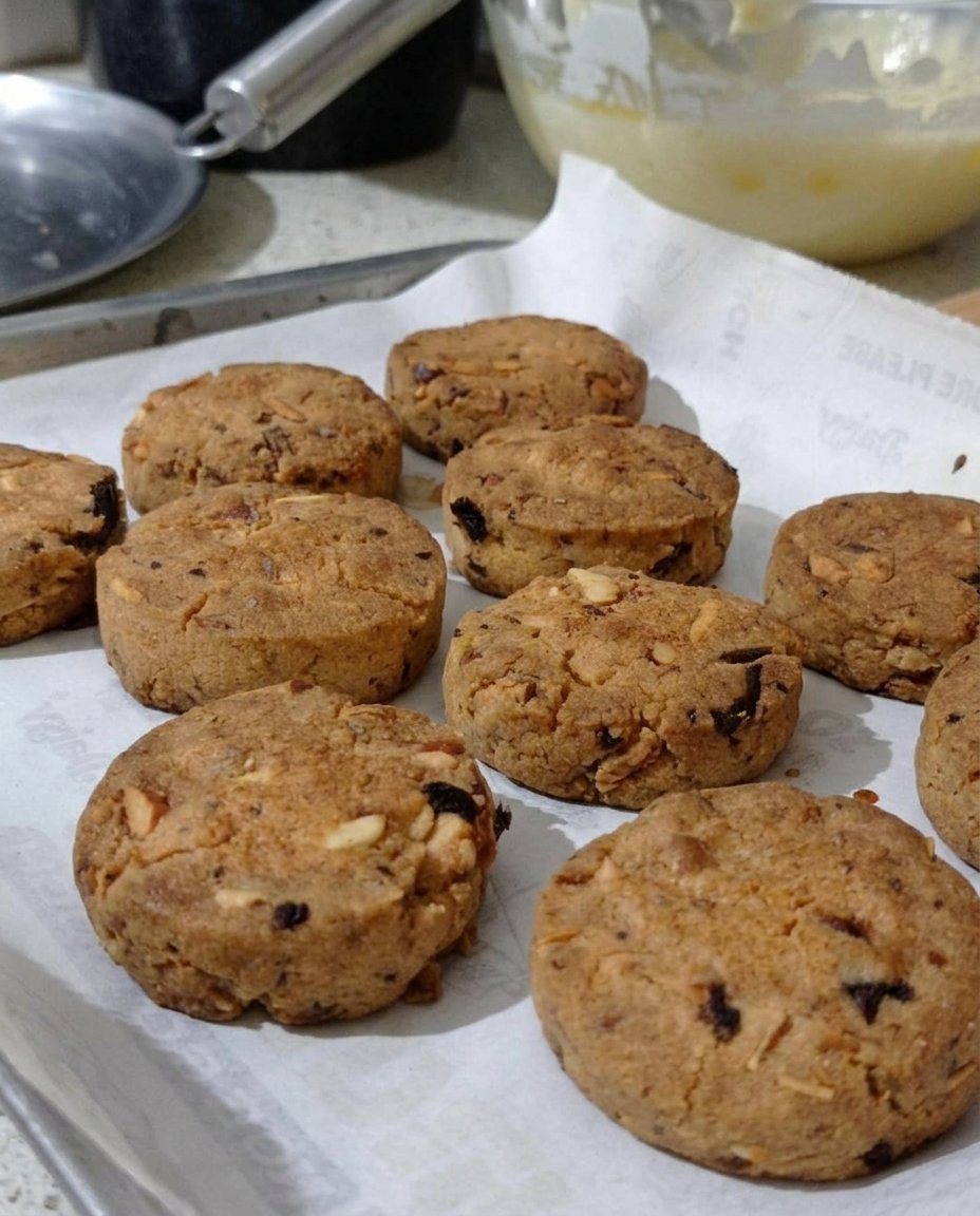 Naan Khatai cookies on a plate next to a cup of hot tea