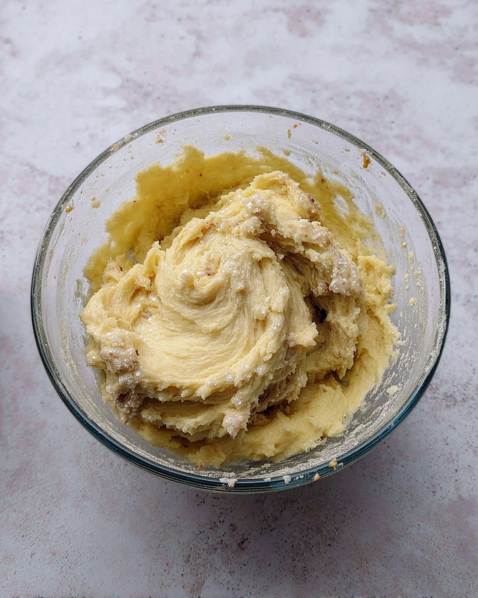 Ingredients for sugar cookies including flour butter and sugar on a wooden table