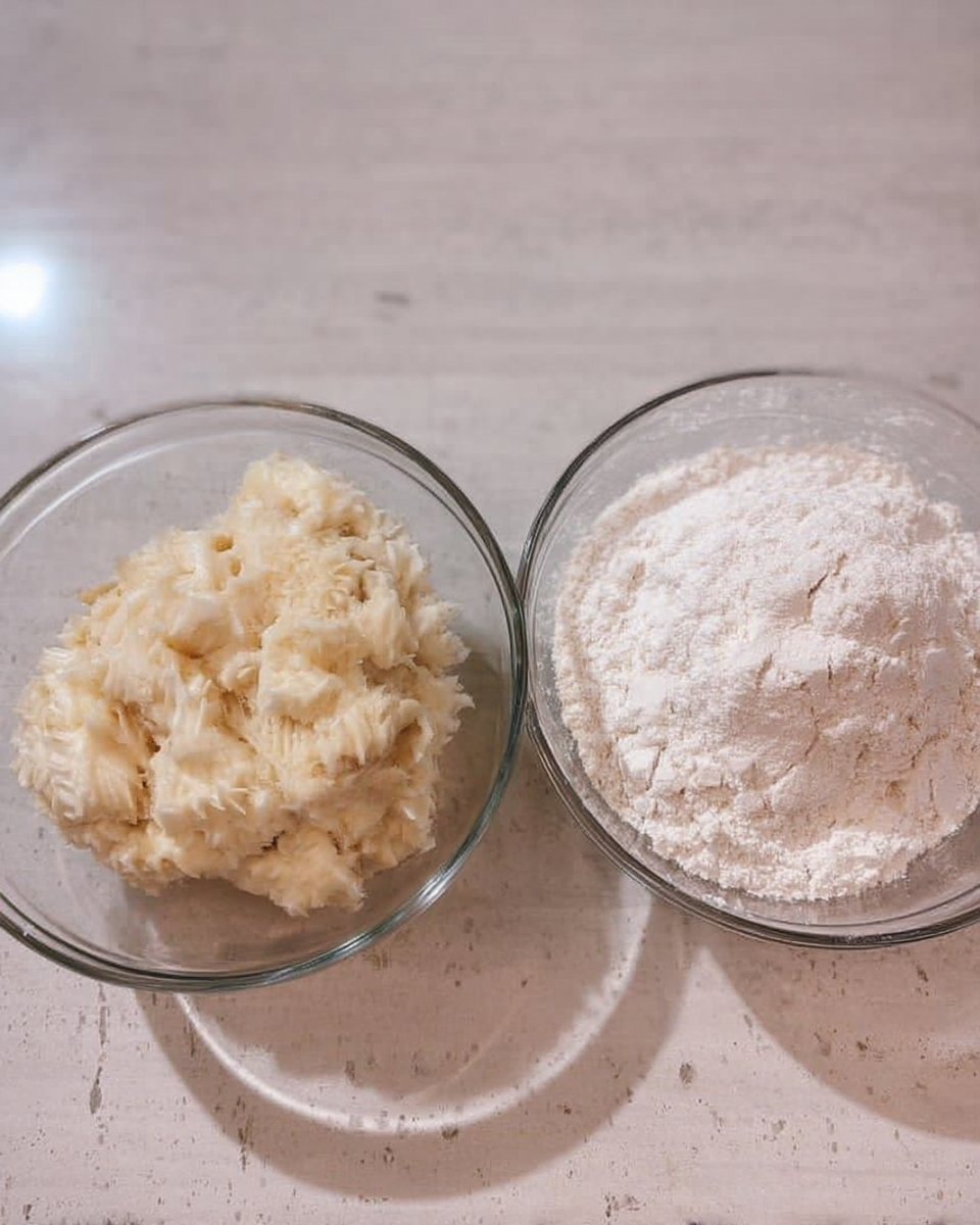A hand using a vintage metal cookie press to form almond spritz cookies on a baking sheet
