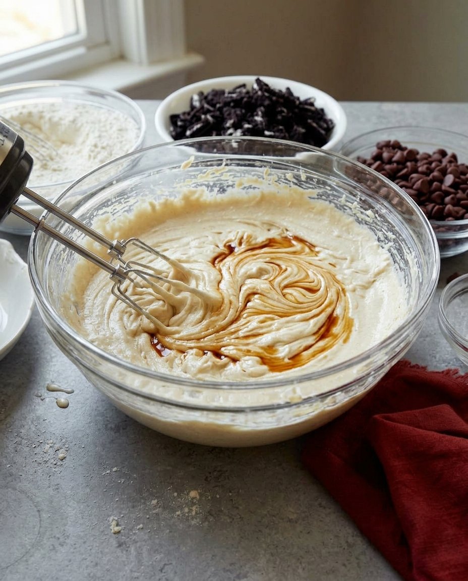 A close up of the shiny crinkly top of a brownie cookie on a baking sheet