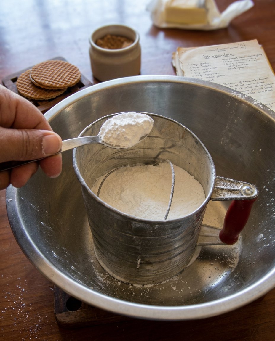 A hand splitting a hot stroopwafel cookie with a thin knife