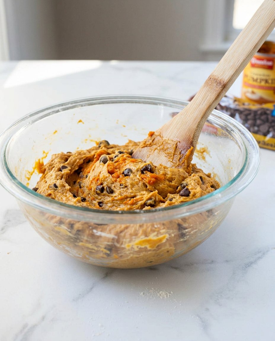 Straining pumpkin puree through paper towels for cookie dough