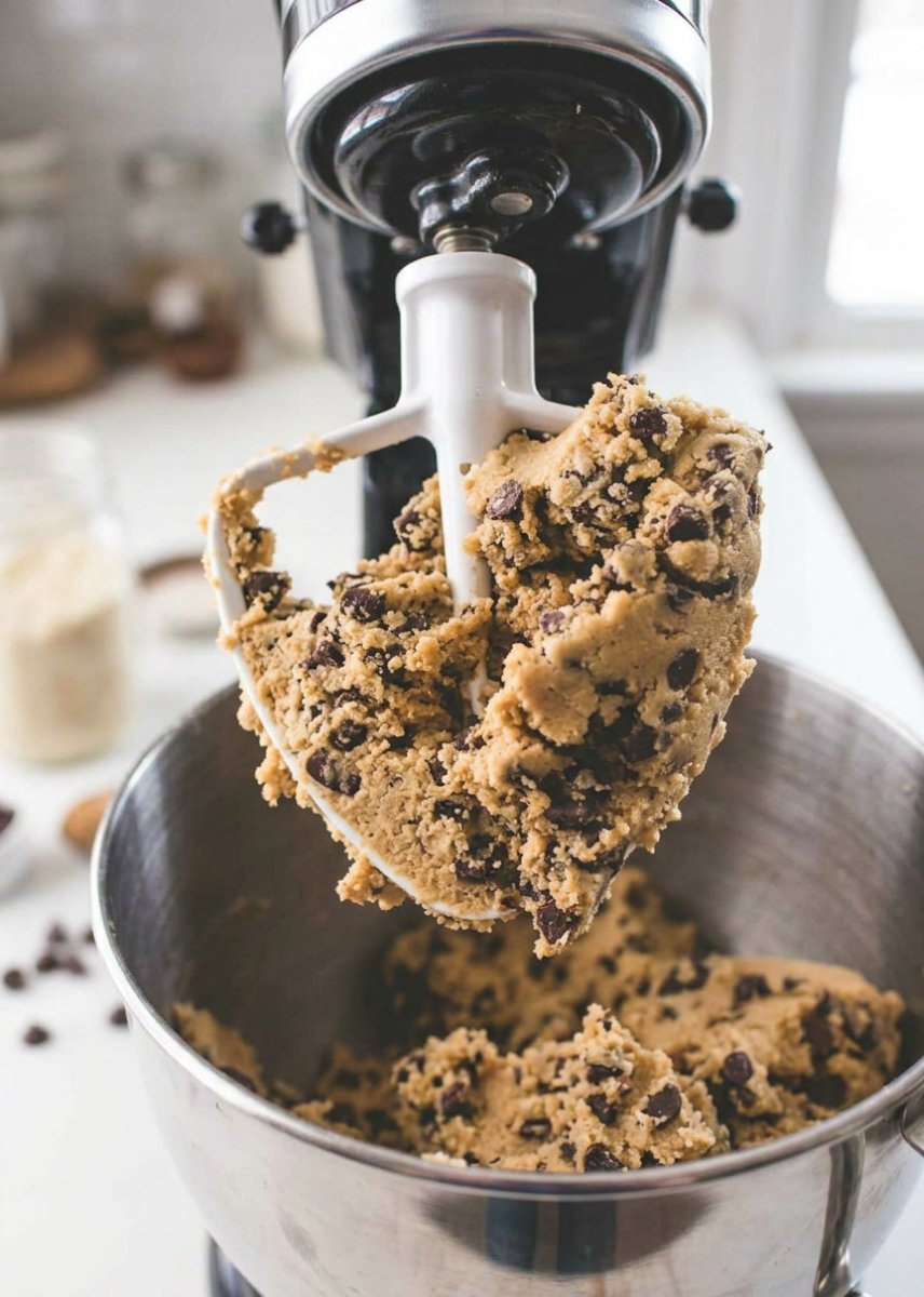 Paleo Chocolate Chip cookies on a plate with a vintage kitchen towel