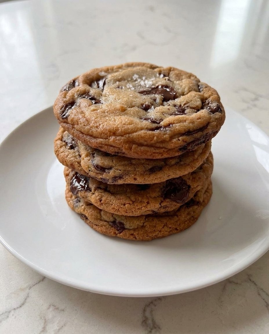 A plate of soft peppermint chocolate chip cookies with festive crumbs