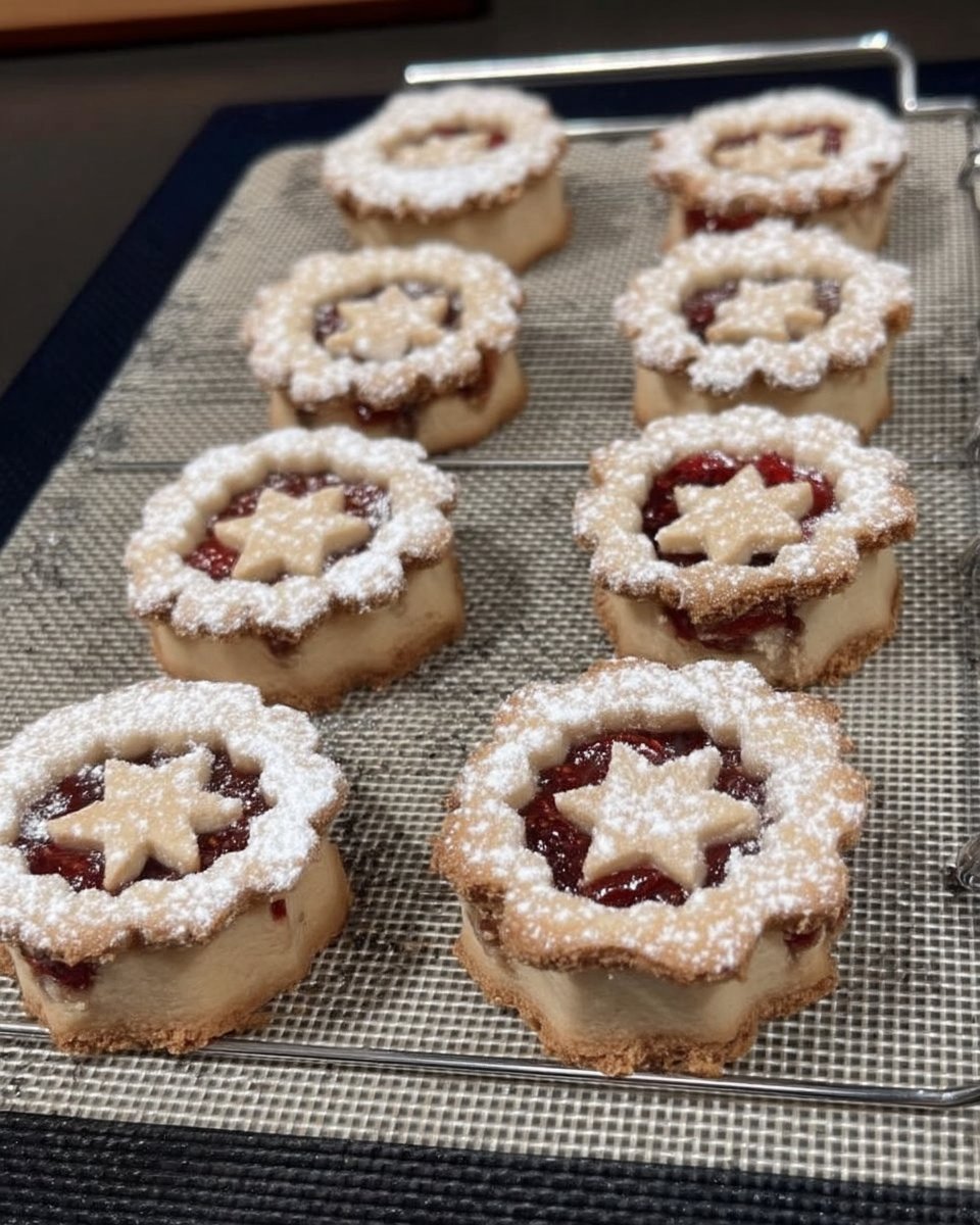Easy raspberry linzer cookies with a powdered sugar dusting