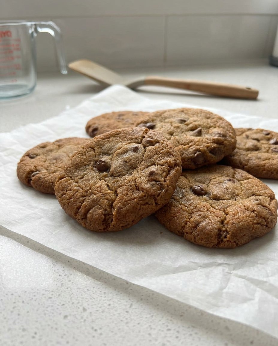A glass cookie jar filled with refrigerator cookies next to a small glass of milk on a linen tablecloth.