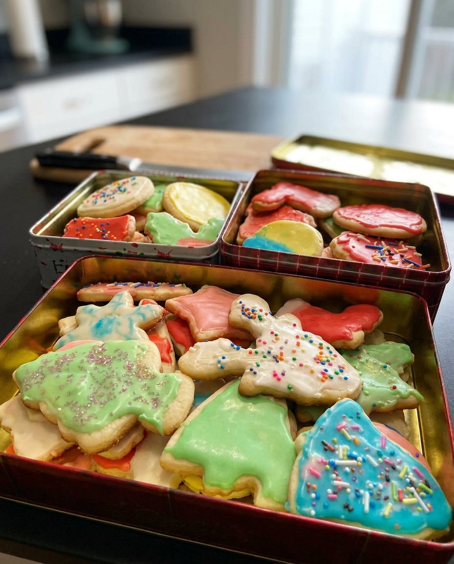 A plate of colorful decorated sugar cookies ready for a party.