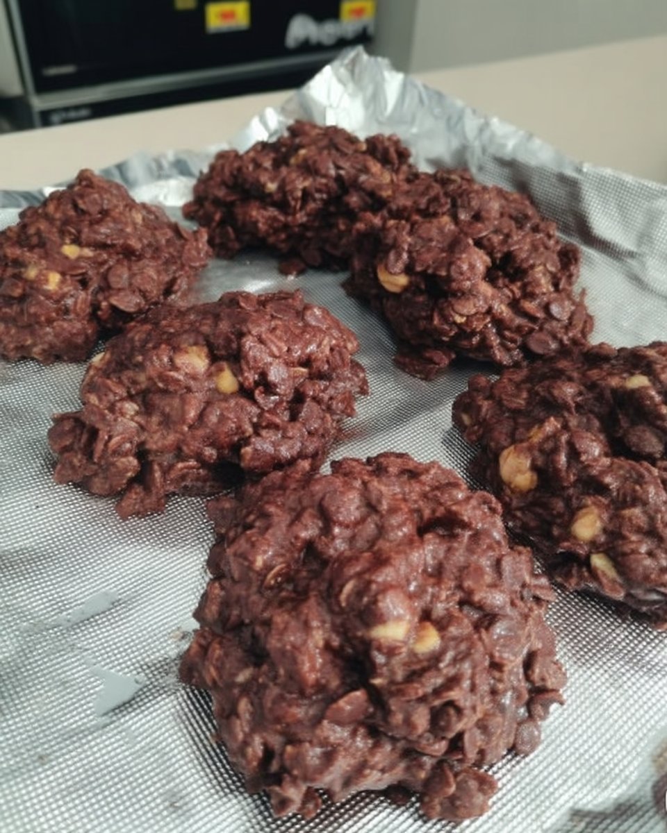 Plate of no bake cookies served with a glass of milk
