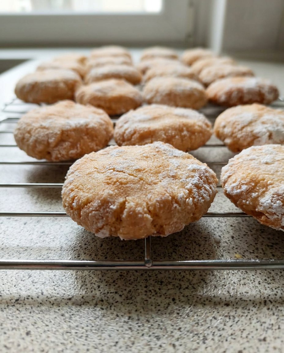Ricciarelli cookies served on a plate with a cup of coffee.