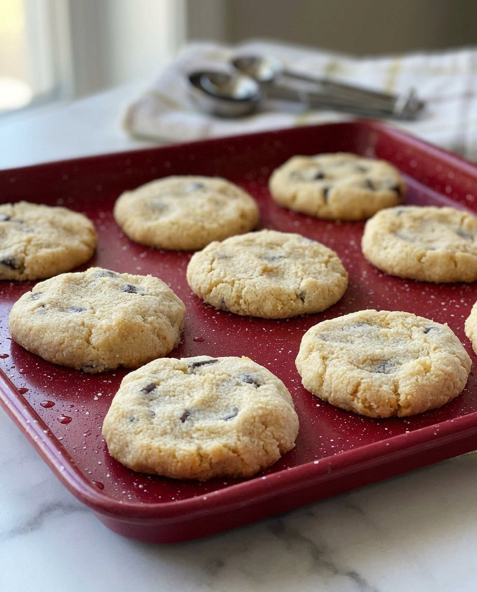 A plate of soft keto chocolate chip cookies with a glass of milk