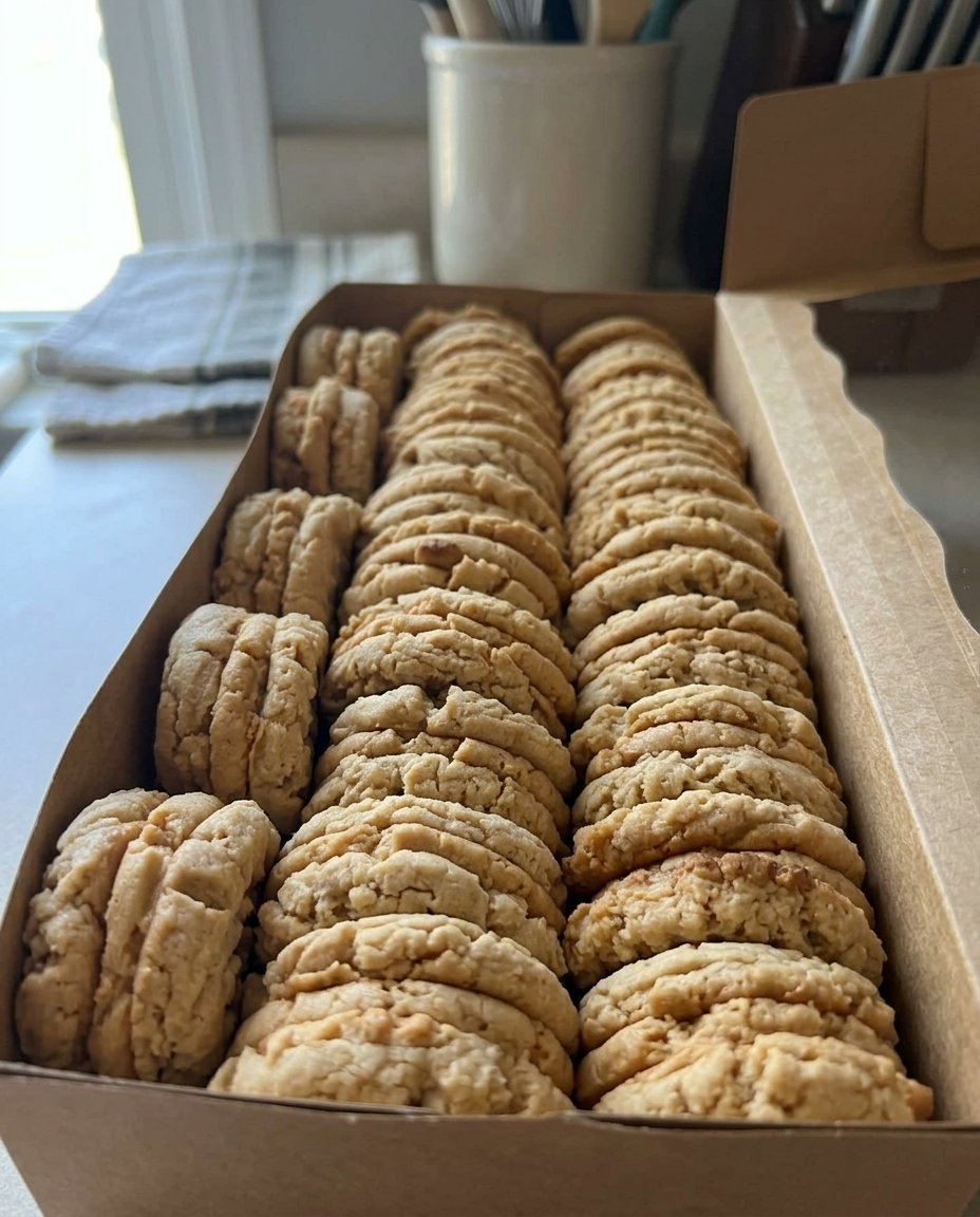 Peanut butter sandwich cookies served with a glass of cold milk