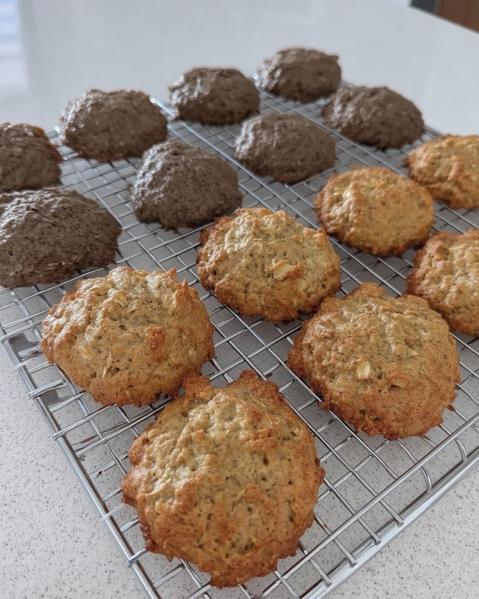 Oatmeal banana cookies served with a cup of coffee and fresh fruit