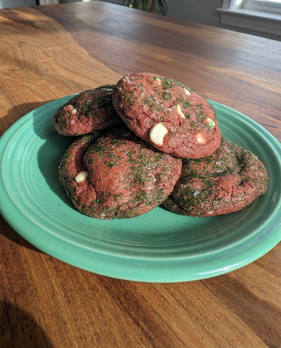 A plate of red velvet cookies served with a glass of milk.
