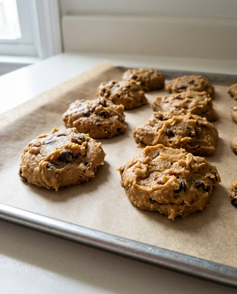 A stack of soft pumpkin cookies next to a glass of milk