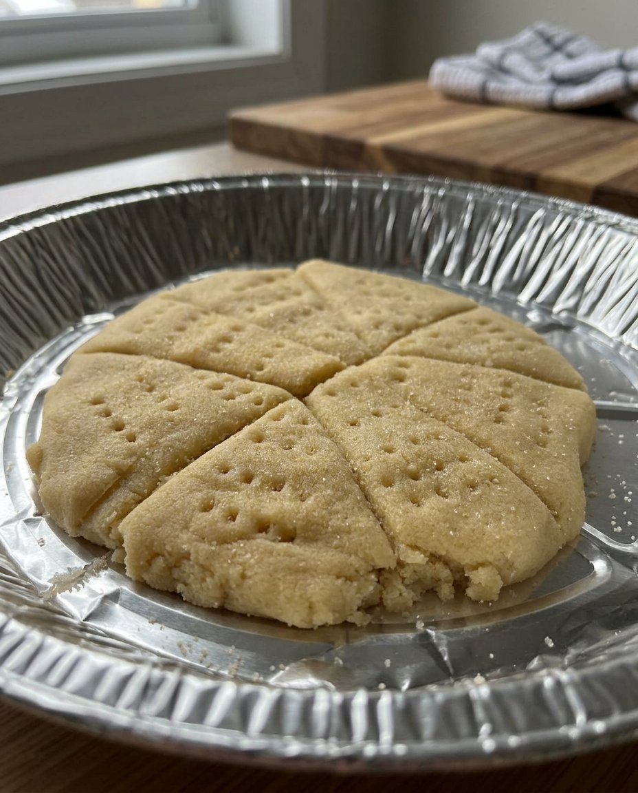 Vegan shortbread cookies served with a cup of hot tea.