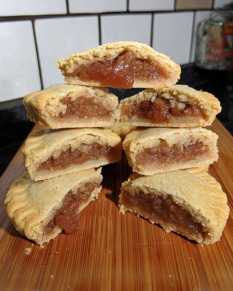 A close up of a warm Apple Newton sandwich showing the melted cheese layer.