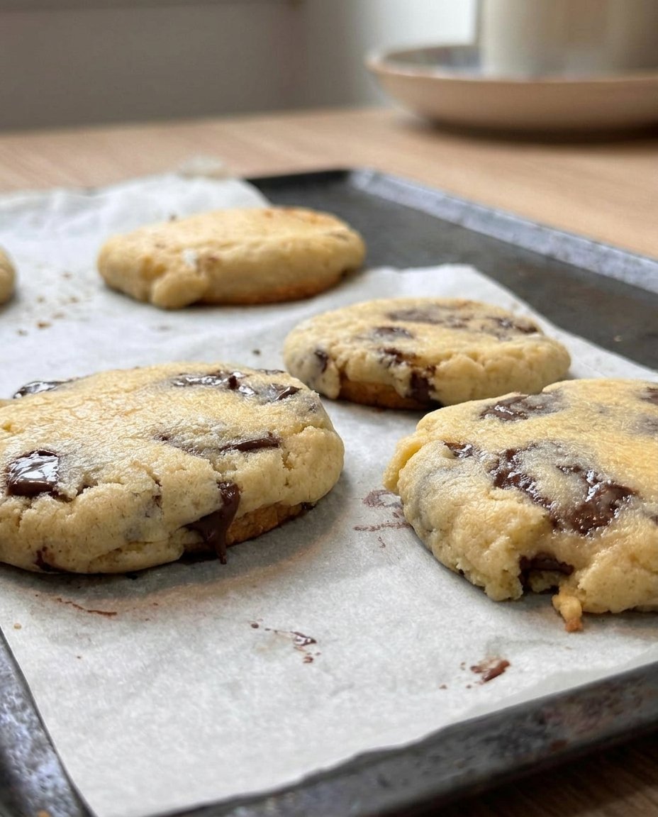 Peanut butter cookies being drizzled with warm peanut butter