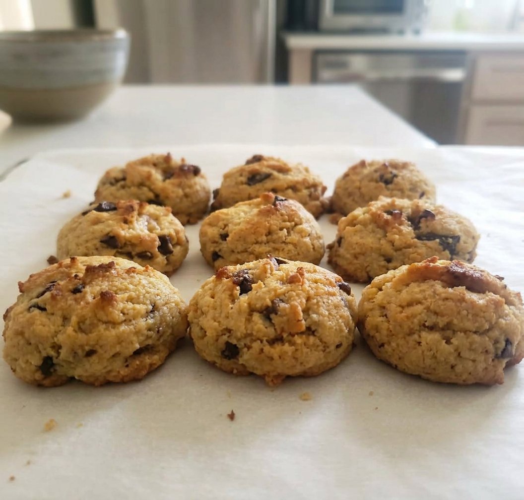 Almond flour honey and chocolate chips on a wooden counter