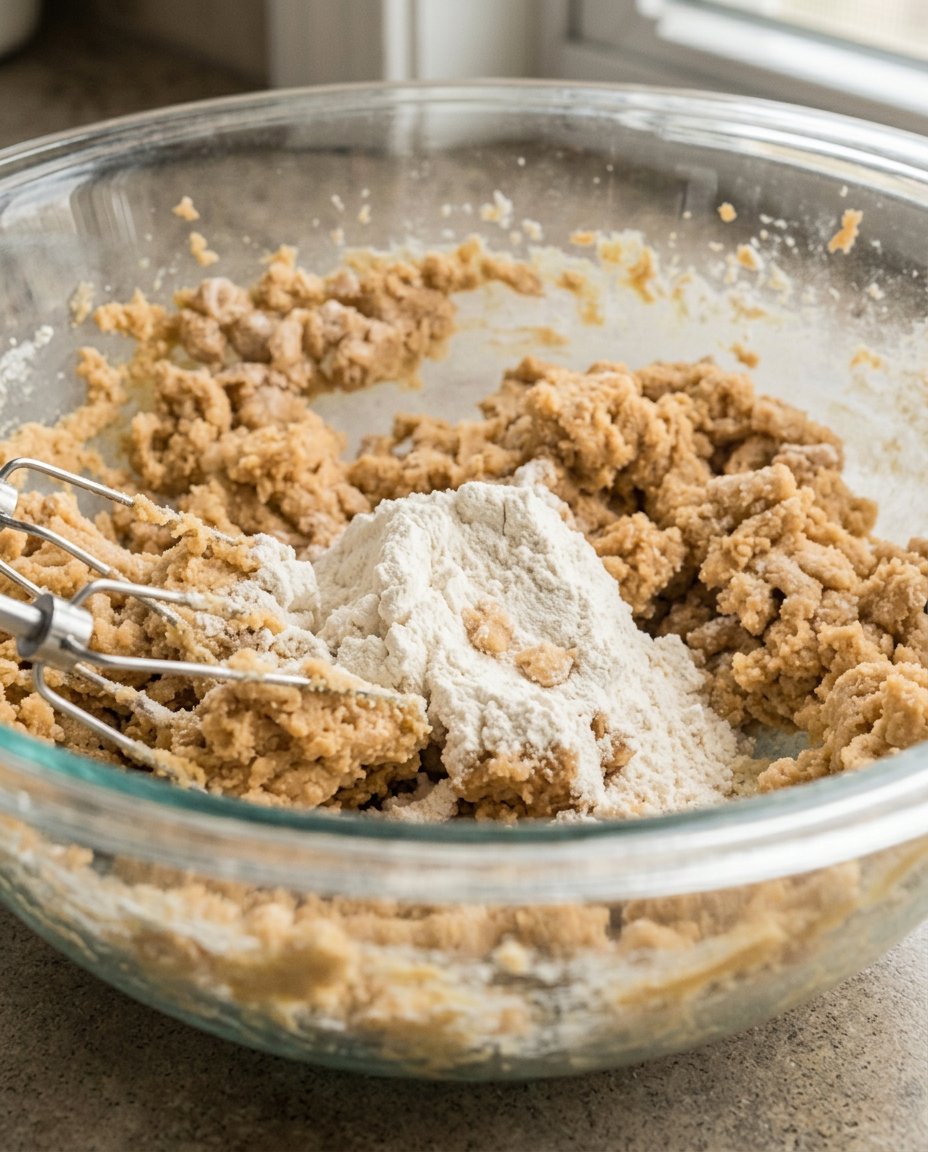 A sharp knife slicing through a chilled log of cookie dough on a sheet of wax paper.