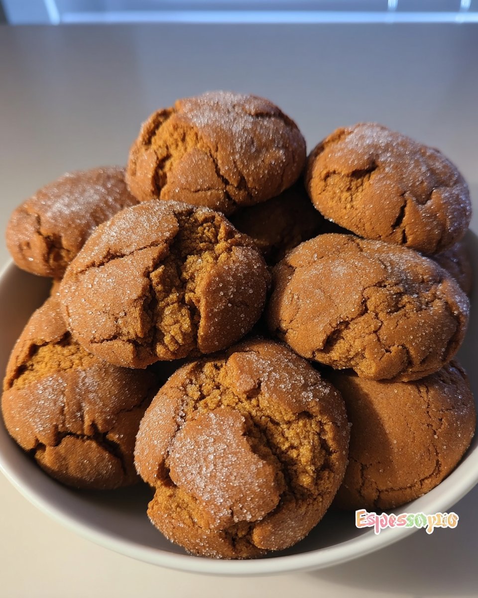 Soft and chewy molasses ginger cookies with crackled tops in a vintage cookie jar